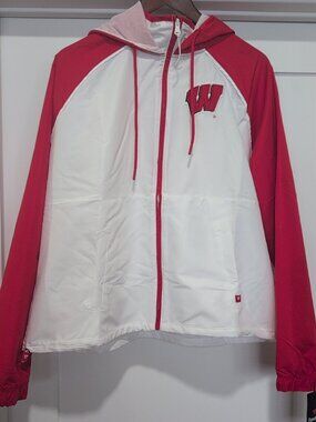 Fanatics University Of Wisconsin Women's Windbreaker Red & White Badgers New XL